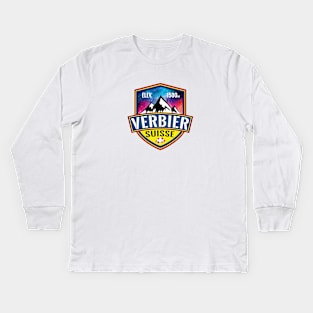 Skiing Verbier Switzerland Suisse Kids Long Sleeve T-Shirt